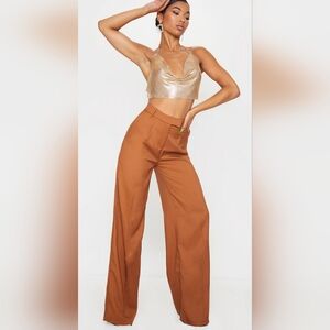 🥀🌻Long Burnt Orange  Woven Tailored Wide Leg Pants